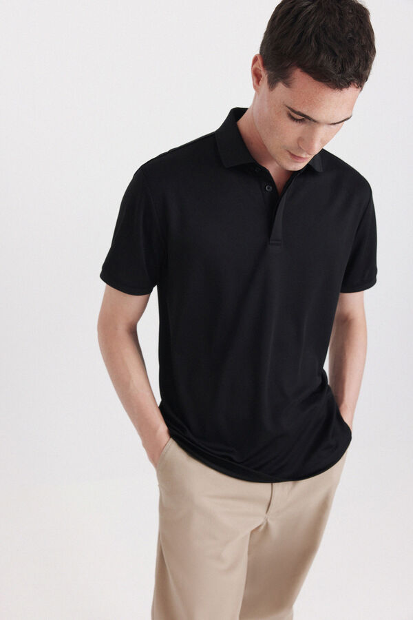 Springfield Technical fabric slim fit polo shirt black
