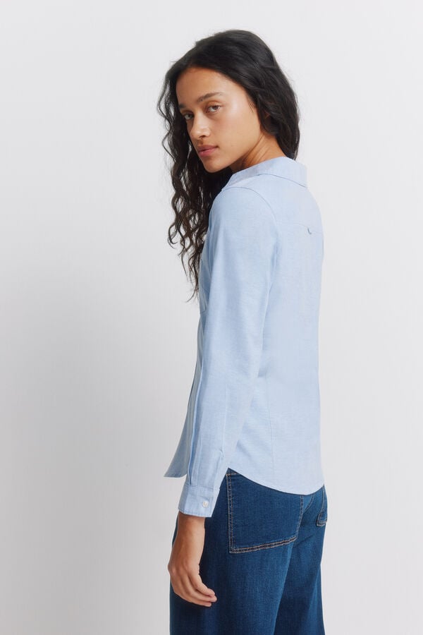 Springfield Oxford NECKLINE V cotton shirt blue