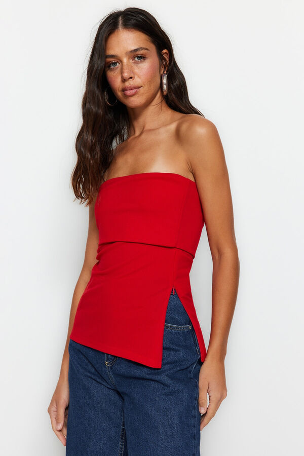 Trendyol Top com abertura palavra de honra vermelho