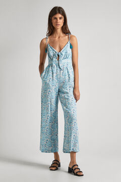 Springfield Printed linen jumpsuit turquoise