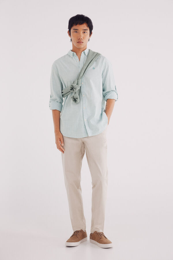 Springfield Camisa cotton slub rayas verde