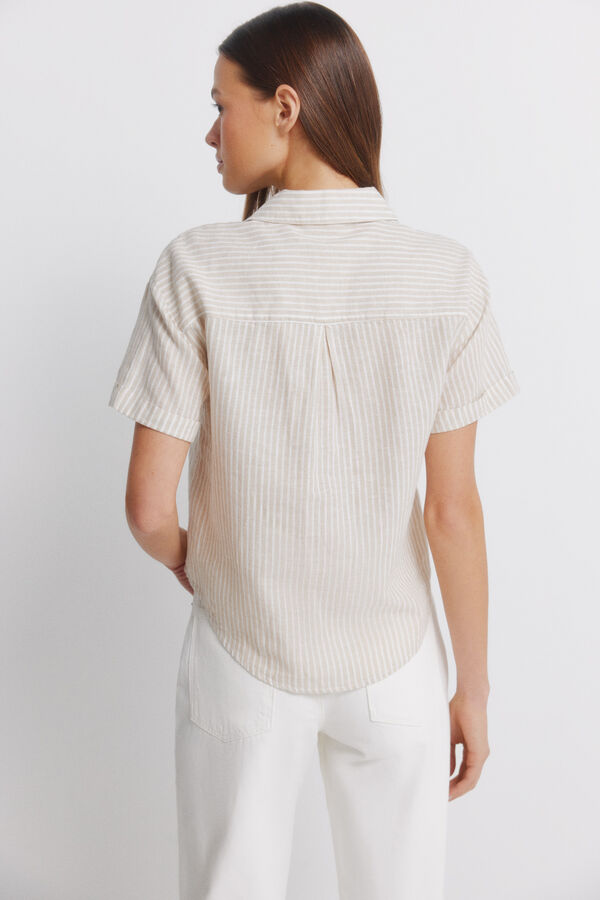 Springfield Chemise en lin &agrave; manches courtes camel