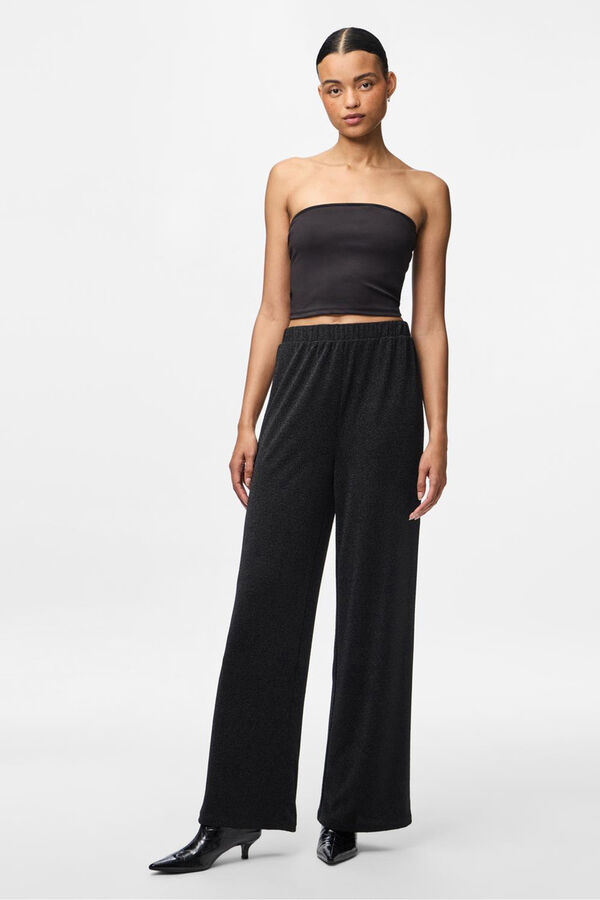 Pieces Lurex wide trousers black