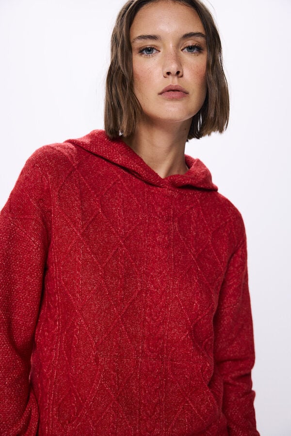 Springfield Jersey capucha punto cable knit rojo