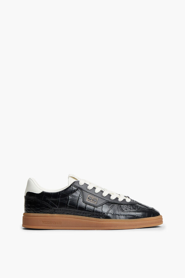Tommy Jeans Leather sneakers with flag black