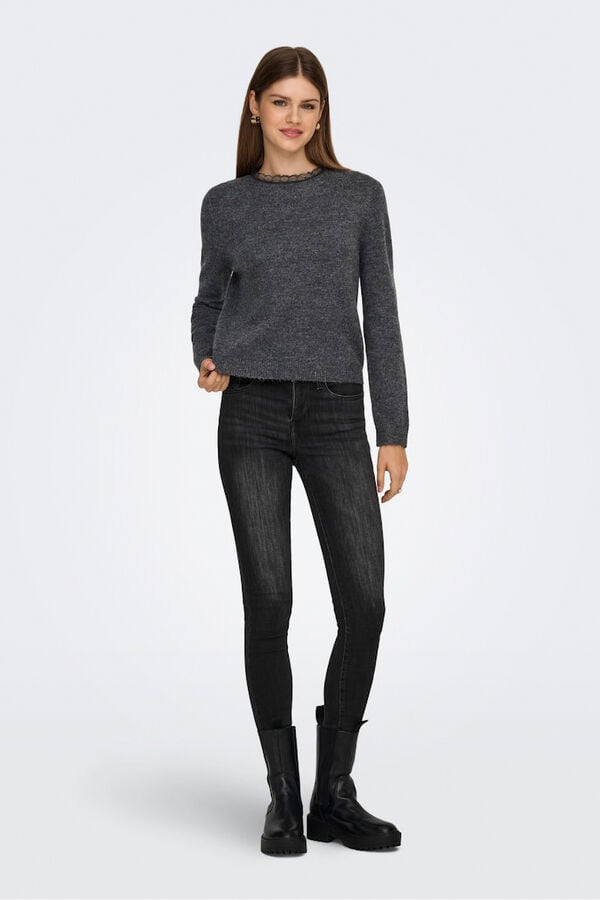 Only Pullover mit Spitzendetail Grau