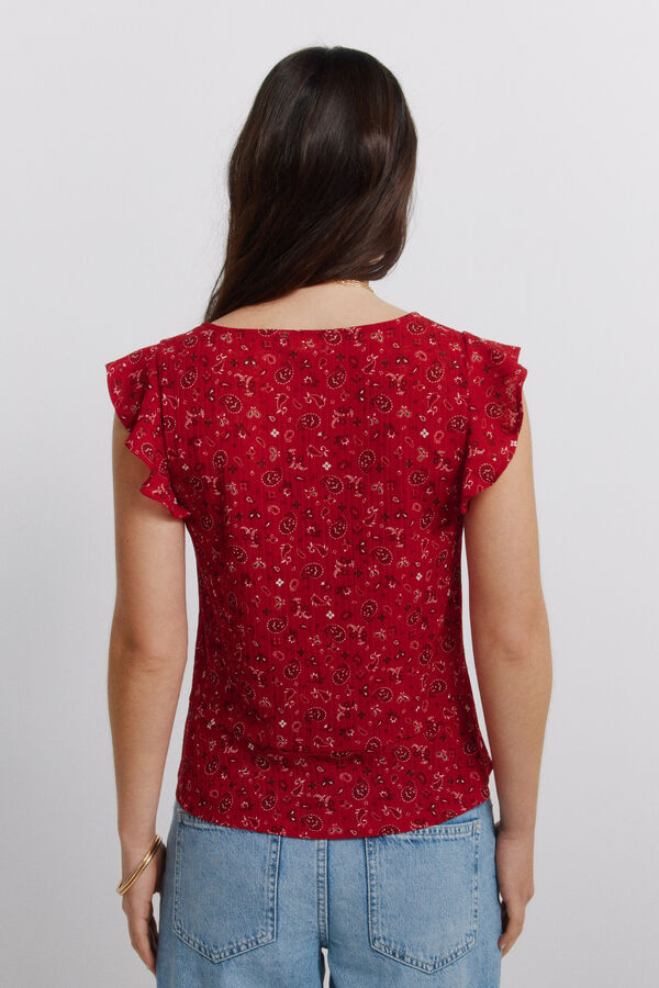 Springfield Short sleeve ruffle T-shirt red