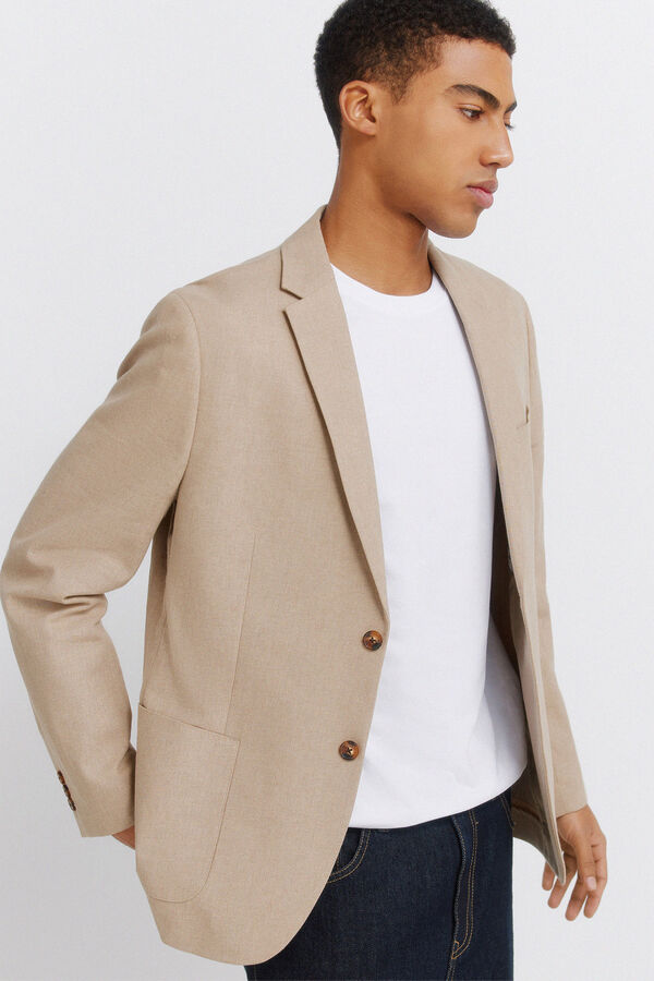 Springfield Blazer lino algod&oacute;n beige
