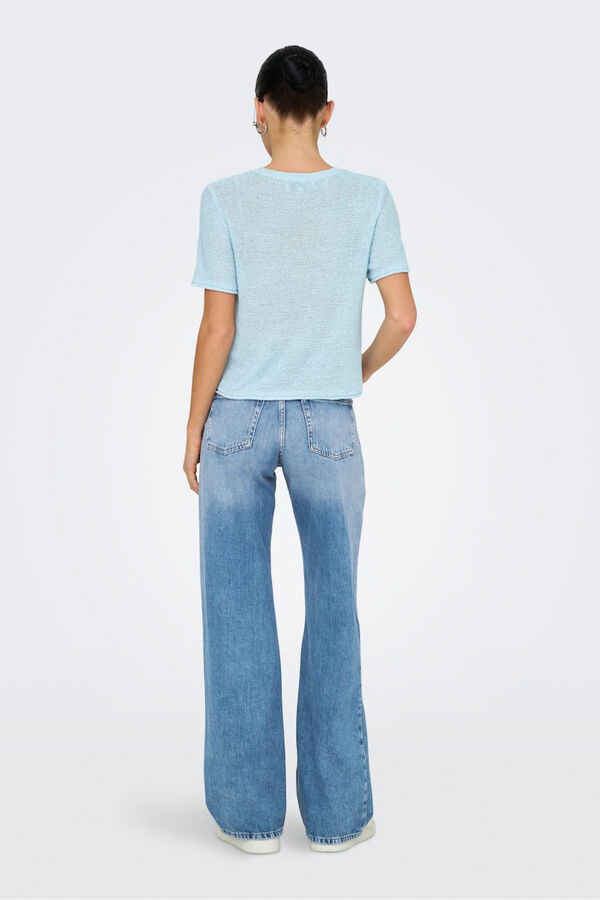 Only Strick-Kurzarm-Shirt Blau