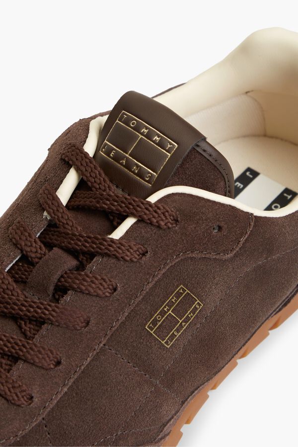 Tommy Jeans Leather sneakers with flag brown