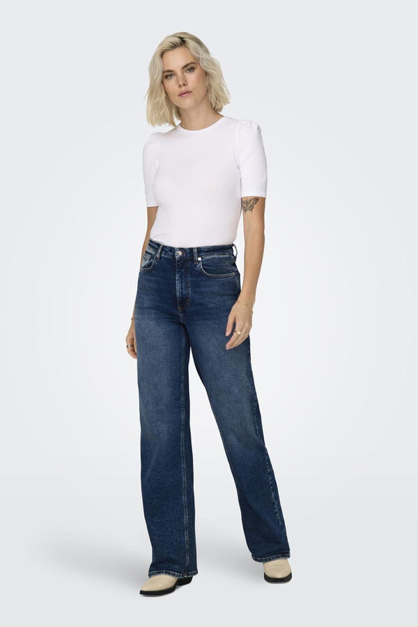 Only Top de cuello redondo y manga 2/4 abullonada blanco