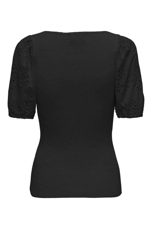 Springfield Jersey-knit top with puffed sleeves black