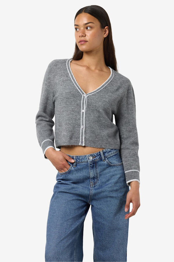 Noisy May c&aacute;rdigan pico abotonado gris