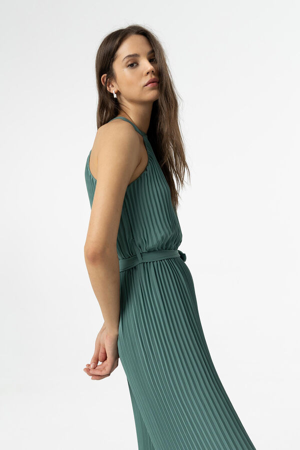 Springfield Belted pleated jumpsuit dark green