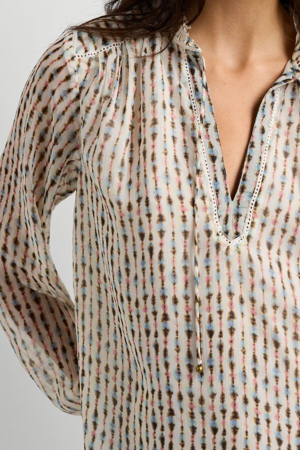 Pepe Jeans Blusa fluida con cintas y borlas estampado