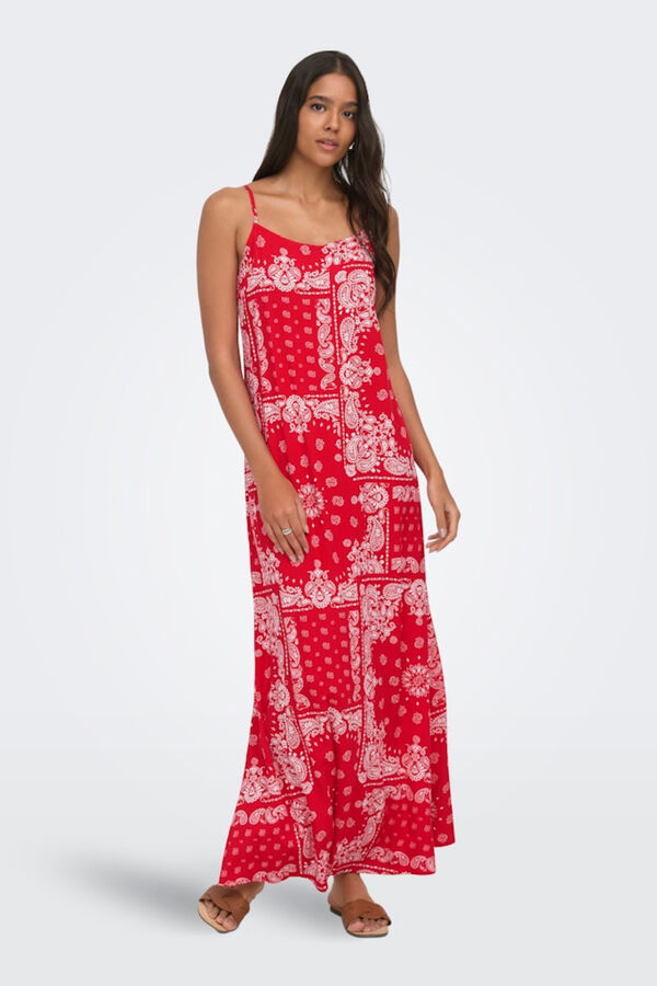 Only Vestido comprido em viscose vermelho
