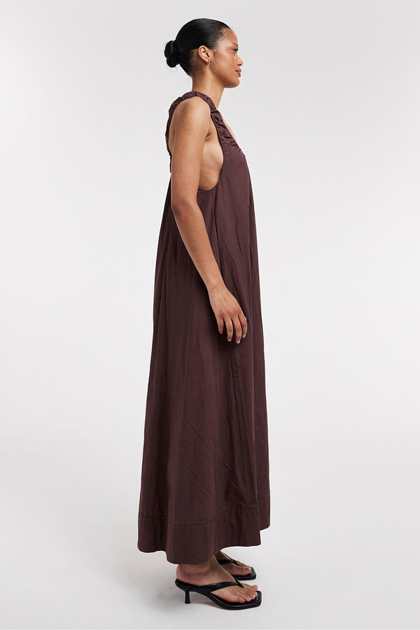 Topshop Long strappy ruched dress nude