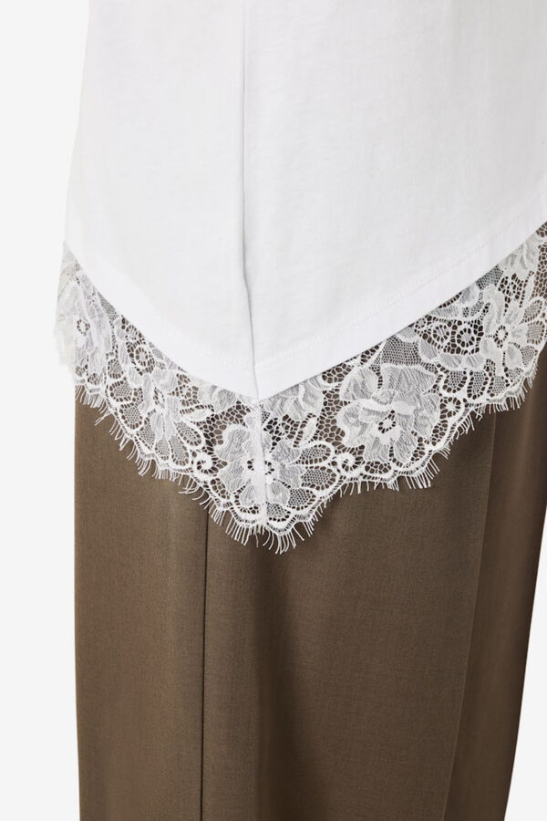 Noisy May T-shirt de manga curta com renda branco