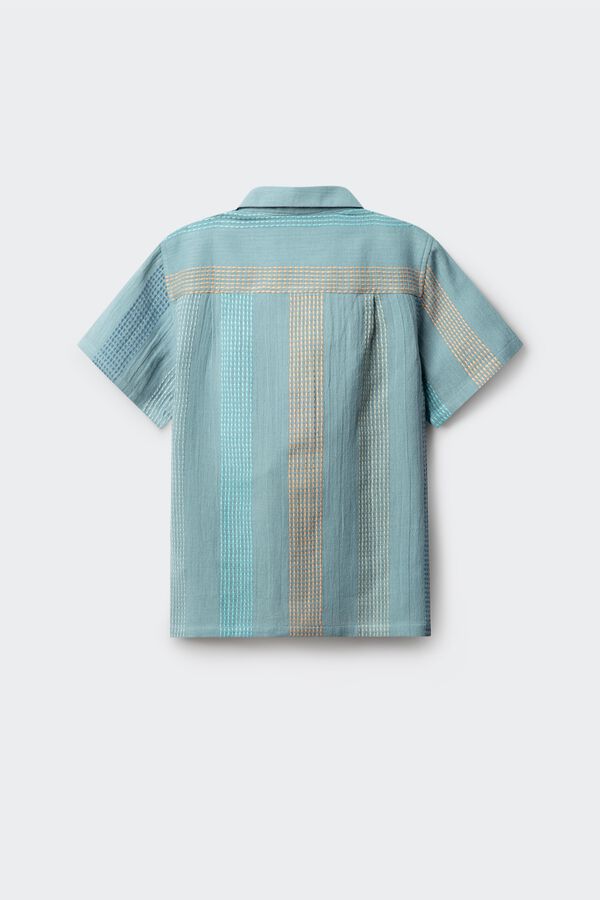Springfield Kids Striped embroidered short sleeve shirt for boys blue