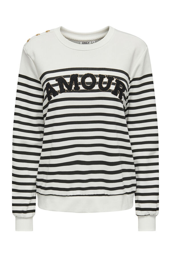 Only Streifen Sweatshirt mit Zeichnung vorne Wei&szlig;