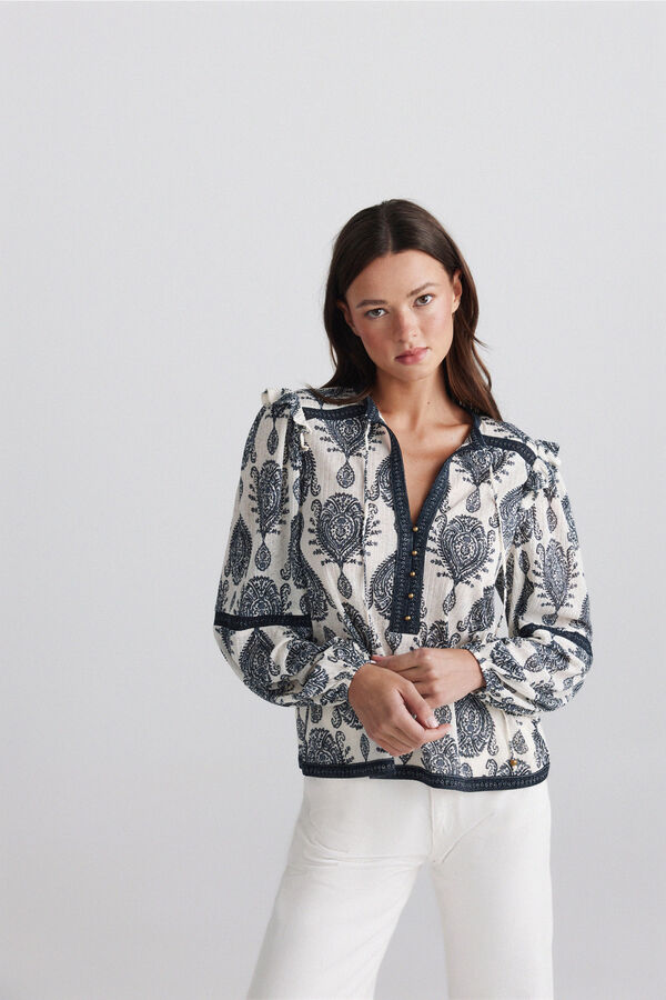 Springfield Printed ruffle blouse beige