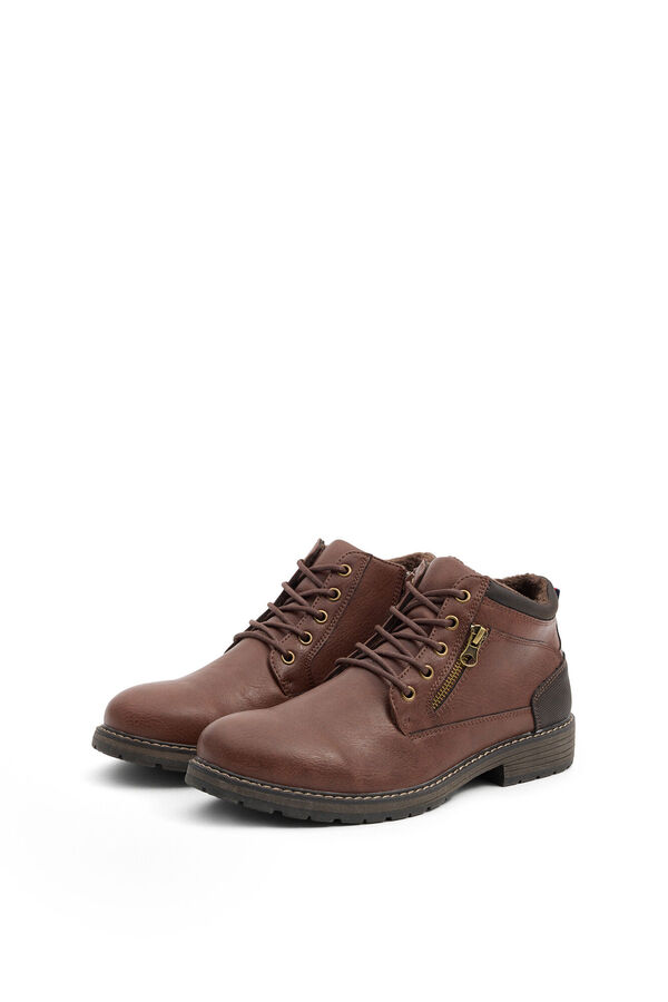 Inside Bota de gola combinada com fecho-&eacute;clair na gola castanho