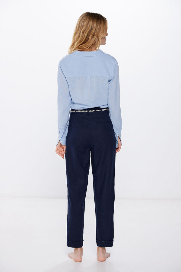 Springfield Linen trousers with cord belt navy