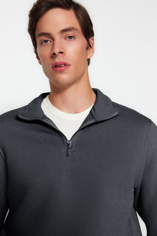 Trendyol Camisola com gola e fecho de correr cinzento