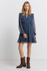 Springfield Short dress with long sleeves and ruffles blue