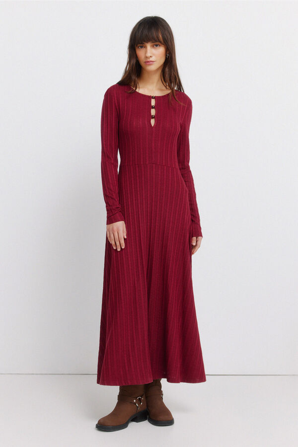 Springfield Red jersey-knit midi dress printed