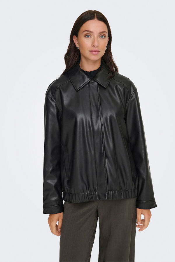 Only Bomber de piel vegana negro