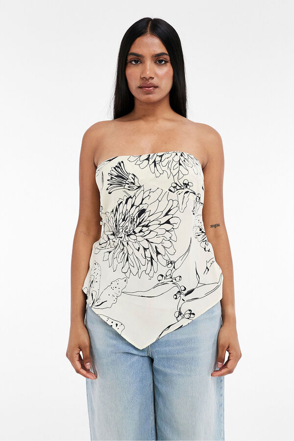 Topshop Top palabra de honor estampado blanco