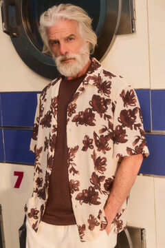 Springfield Camisa de manga curta em viscose e nylon estampada