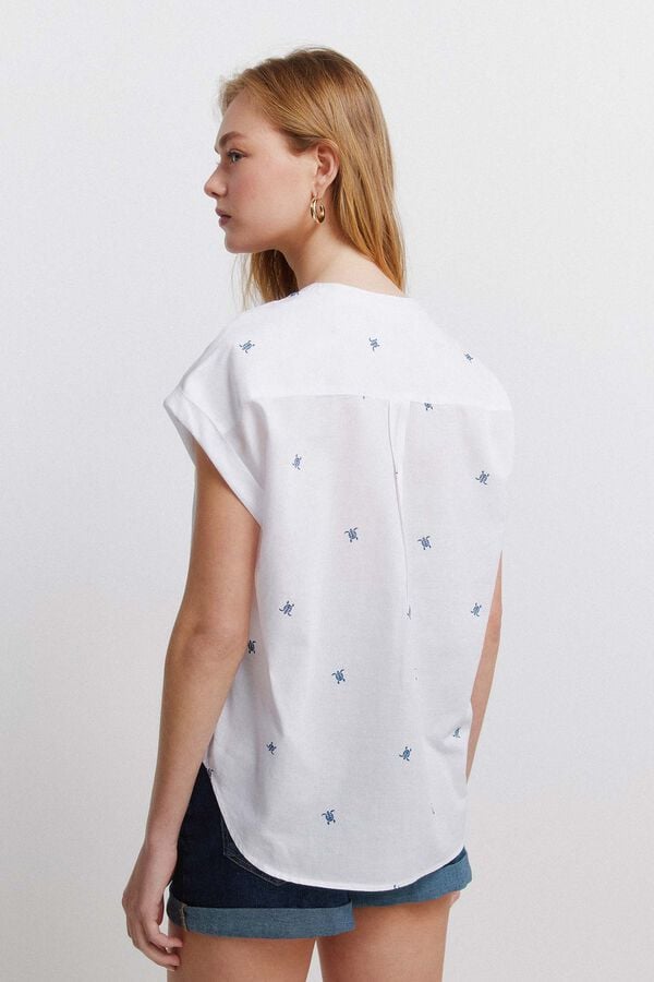 Springfield Cotton mandarin collar shirt beige