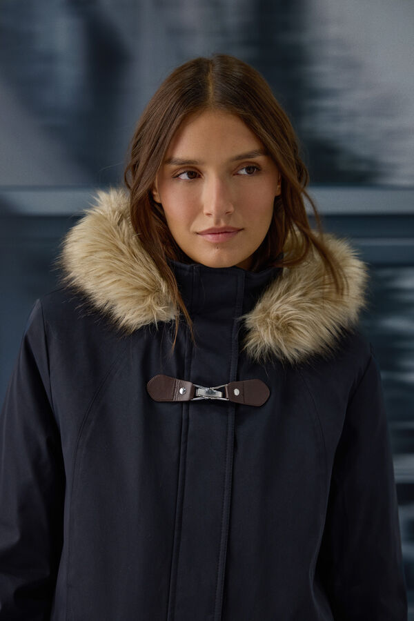 Springfield Parka hood faux fur buckle blue
