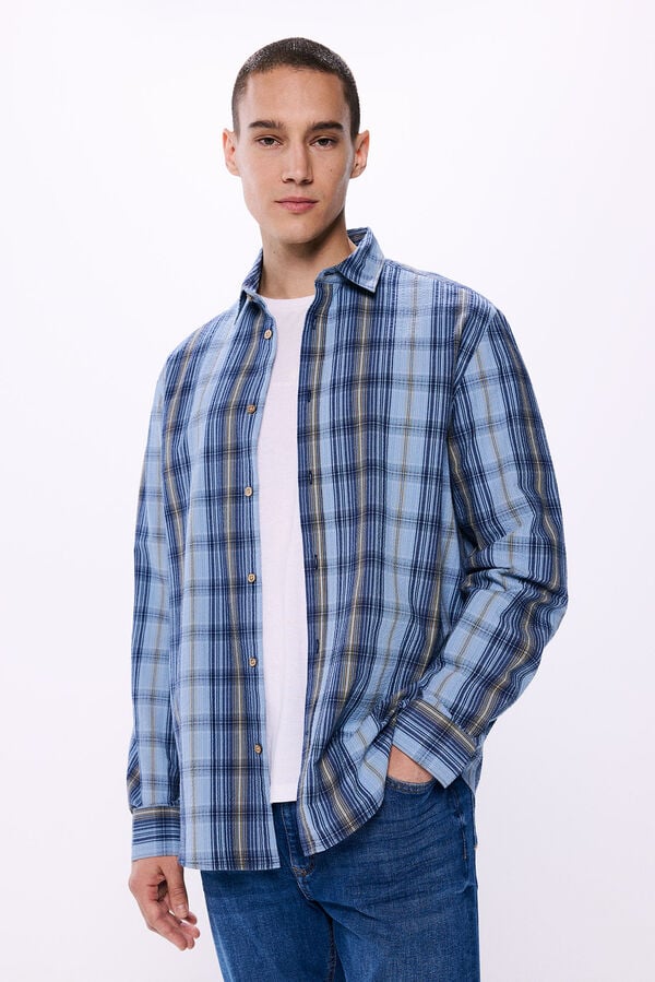 Springfield Checkered seersucker shirt steel blue