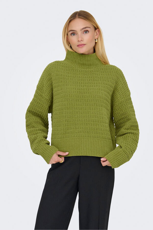 Only high neck pointelle jumper black