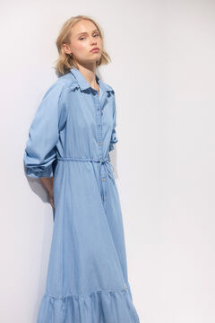 Springfield Vestido Midi Vaquero Volantes Tencel azul