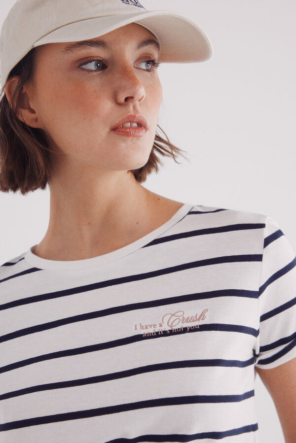 Springfield Striped slogan T-shirt blue