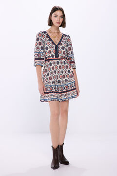 Springfield Short geometric belted dress brown