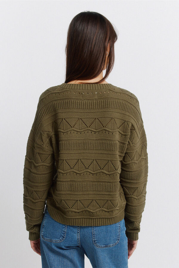 Springfield Pointelle jersey-knit jumper beige