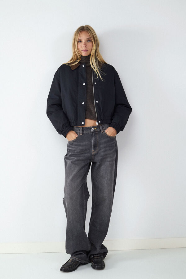 Balmohk Cal&ccedil;a jeans reta de cintura m&eacute;dia cinzento