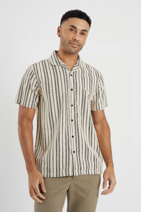 Brave Soul Camisa a rayas manga corta beige