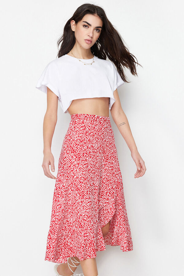 Trendyol Falda midi abertura rojo