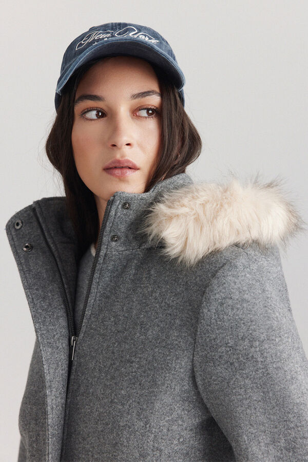 Springfield Midi coat with faux fur hood grey
