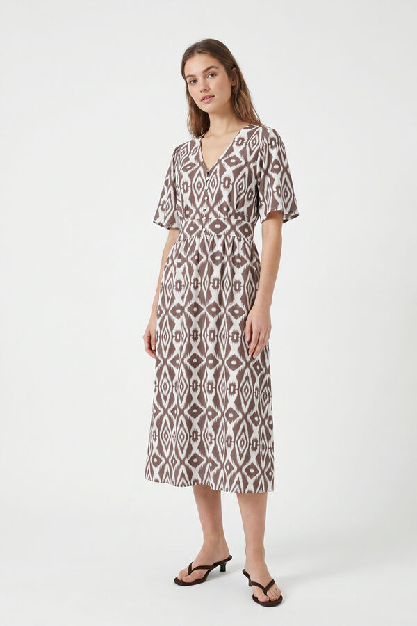 Pieces Printed short sleeve midi dress white