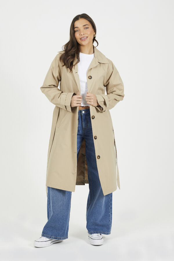 Brave Soul Long belted trench coat grey