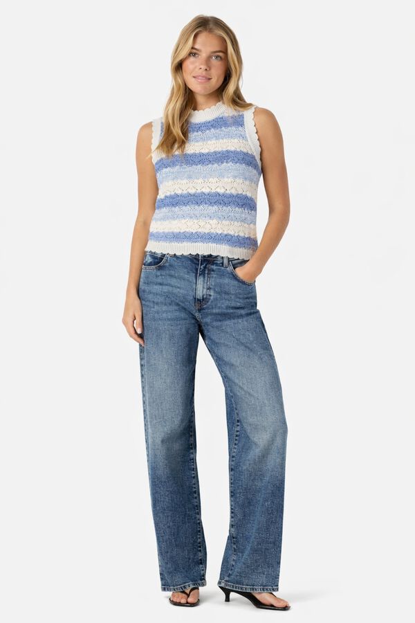 Noisy May Sleeveless pointelle knit top blue