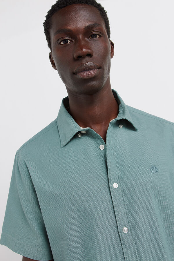 Springfield Two-tone structured short sleeve shirt blue