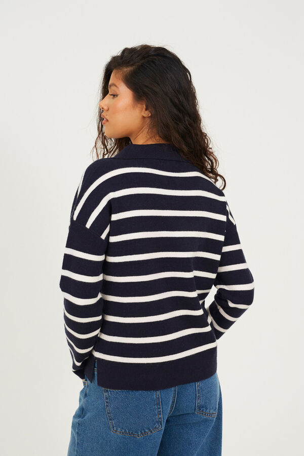 Brave Soul Jersey a rayas con cuello polo azul